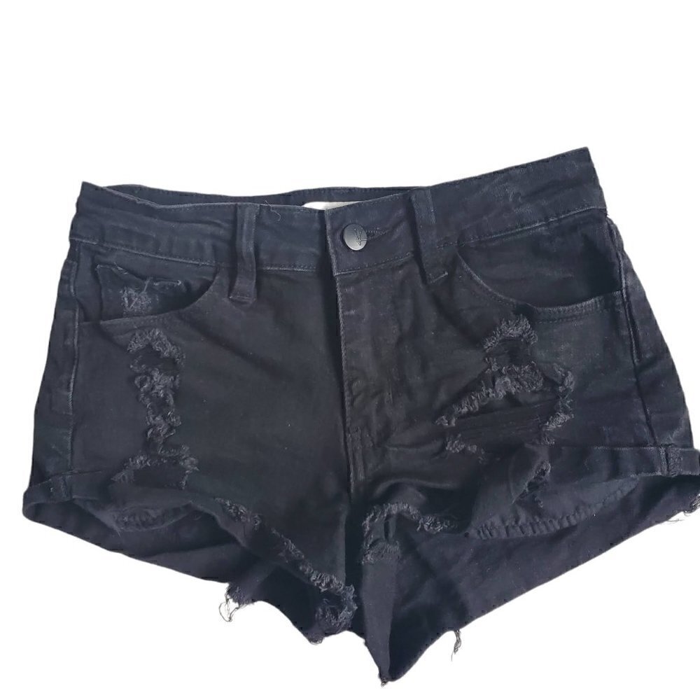 Kancan Signature Distressed High-Rise Cutoff Denim Short Shorts